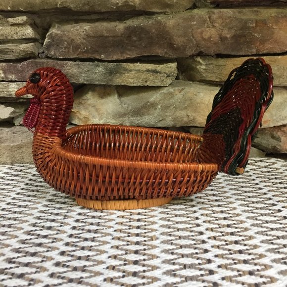 VTG Turkey Wicker Basket Boho Thanksgiving Decor - Picture 5 of 7